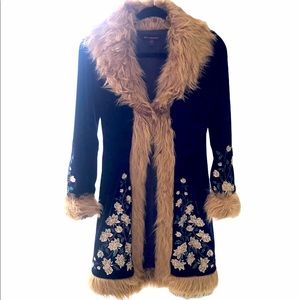 Betsey Johnson Rare Vintage Blue Velvet Fur Coat